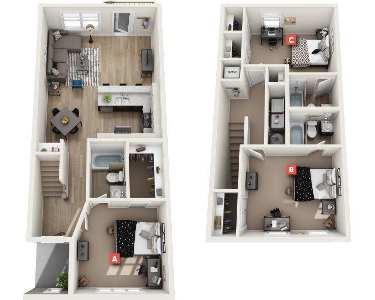 Birchmore 3 Furnished - 3x3 Floor plan