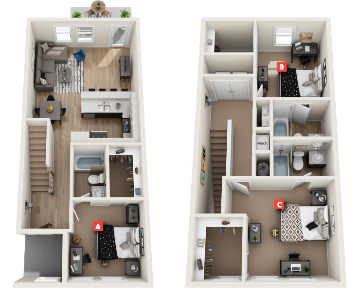 Milledge 3 Furnished-3x3 Floor plan