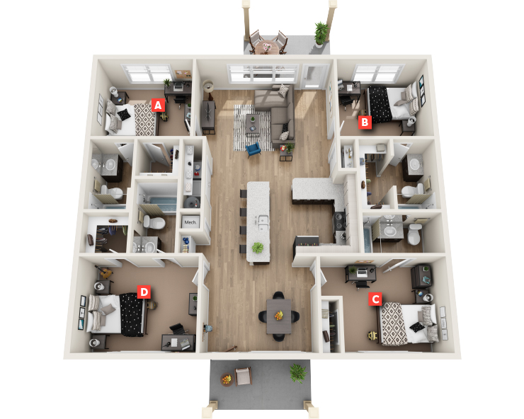 Woodbury Flat Furnished-4x4 Floor plan