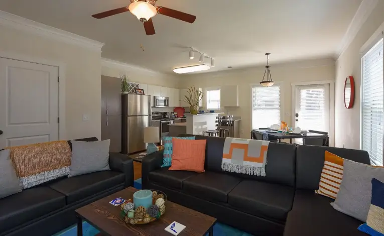 a furnished student apartment living room